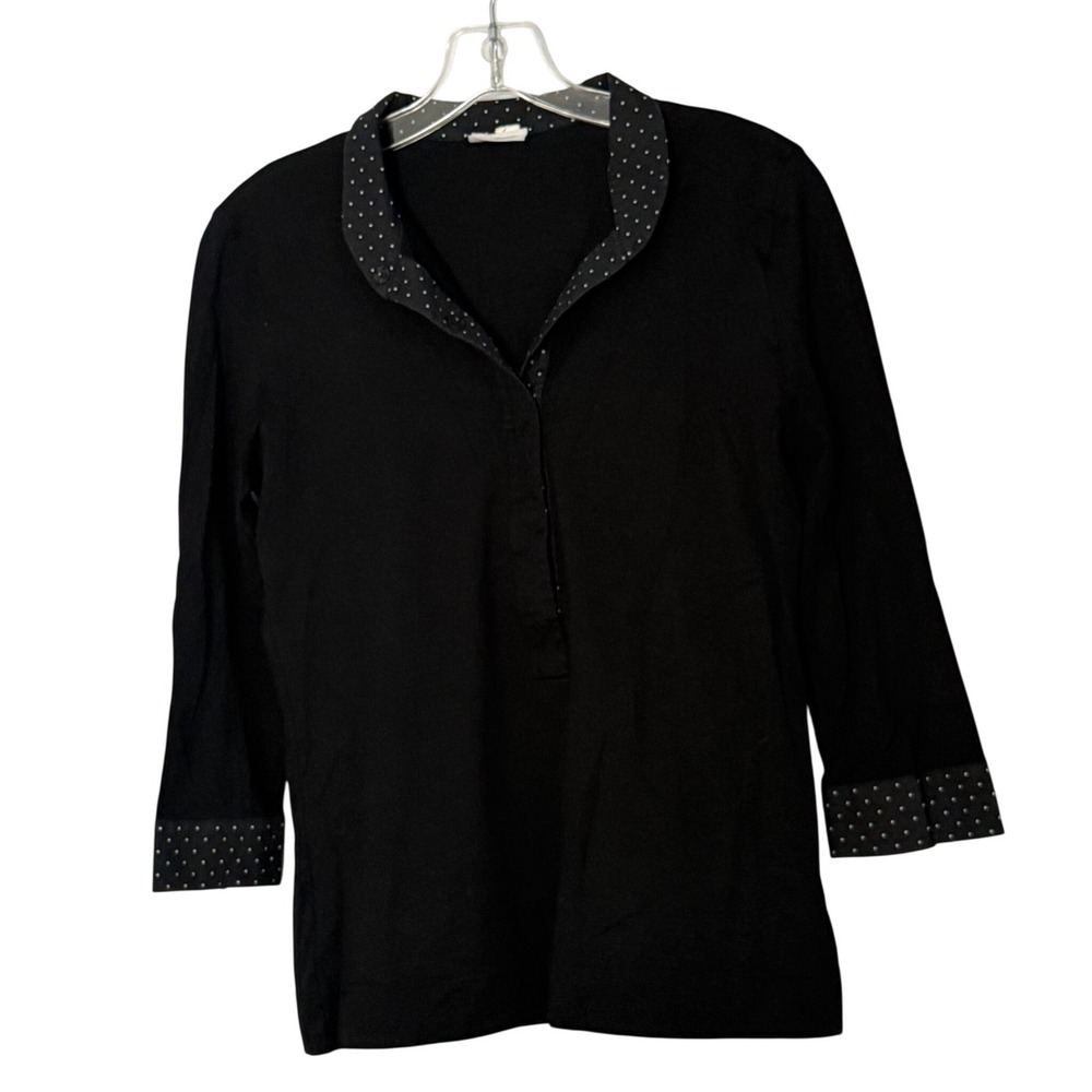 Akris Punto Polka Dot Trim Top 3/4 Sleeve V Neck Collar 60s y2k - 10